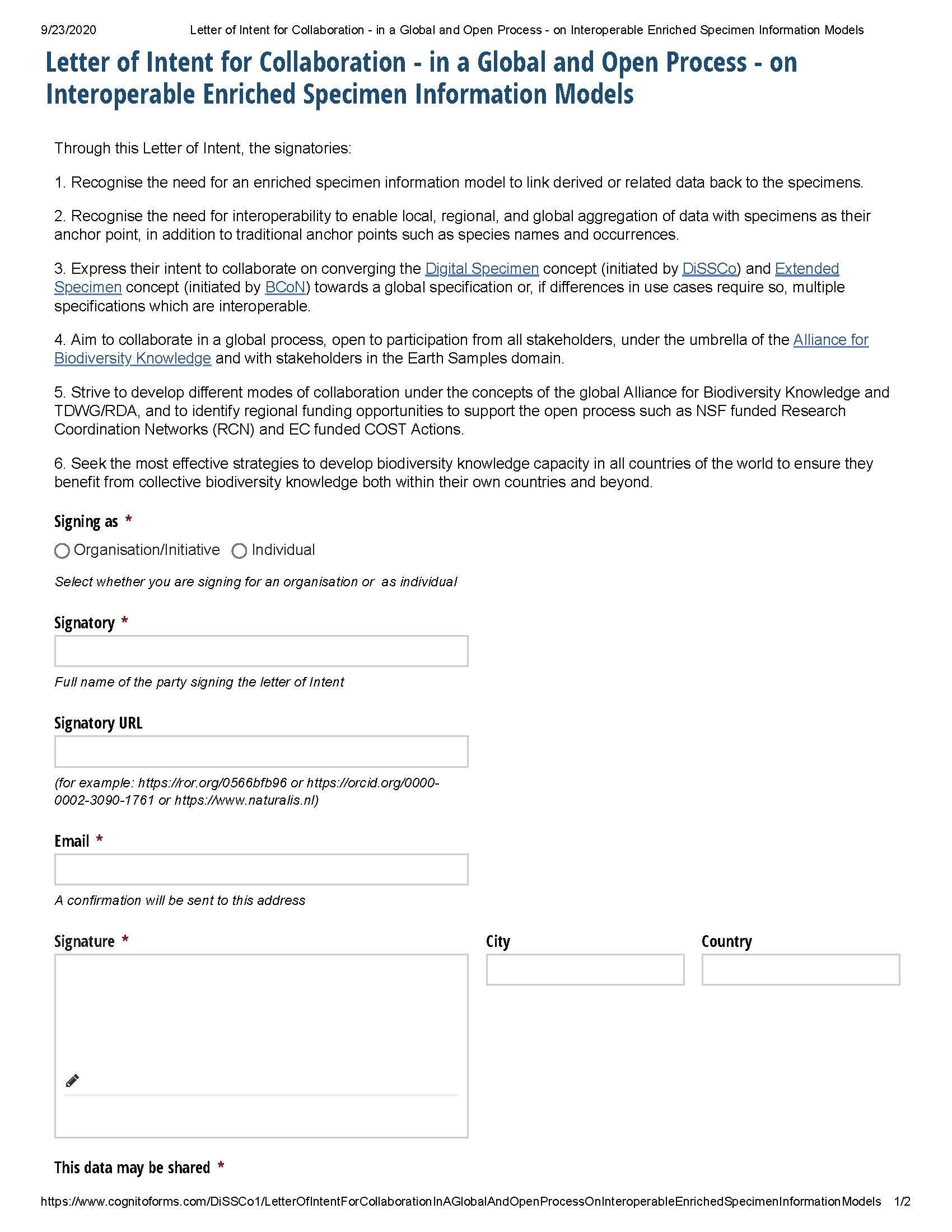 Grant example. Collaboration intention Letter.